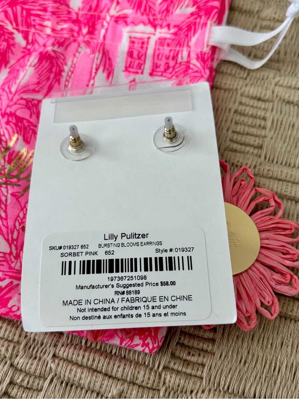 LILLY PULITZER Sorbet Pink Bursting Blooms Earrings - Picture 3 of 3